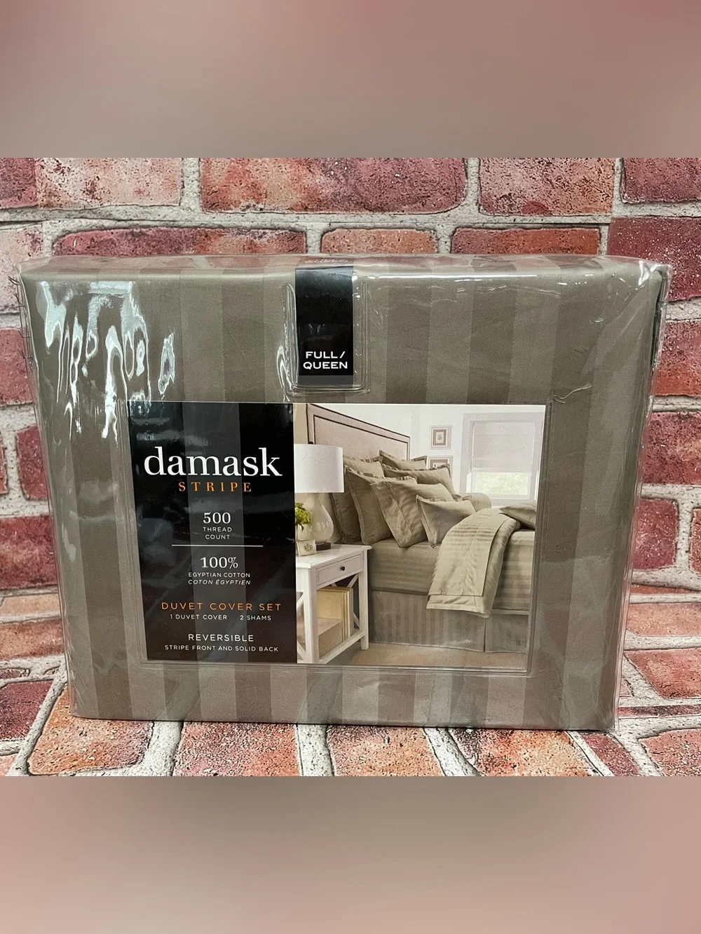 Charter Club Damask Stripe 550 Thread Count Full/Queen Duvet Cover & Shams